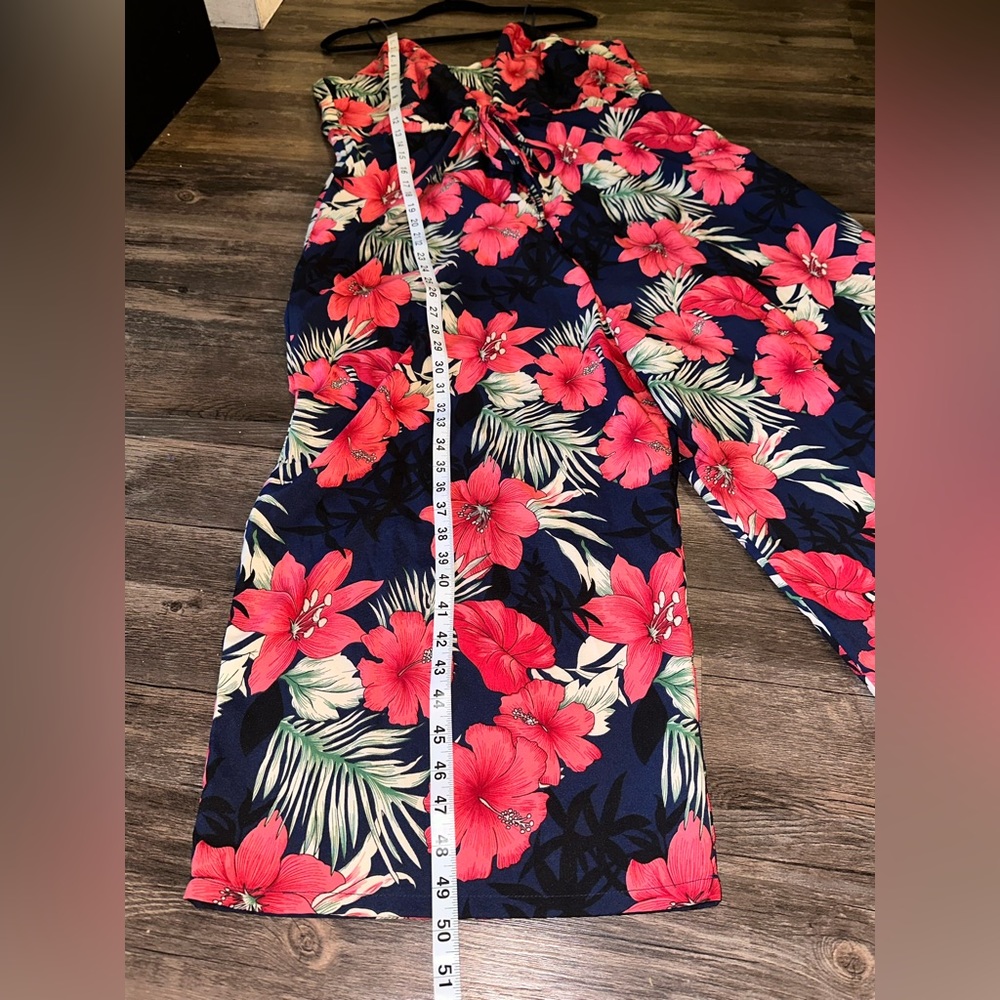 NEW Reveuse Pink and Blue Floral V- Neck Waist Tie Zipper Jumpsuit size 2X - Picture 9 of 15